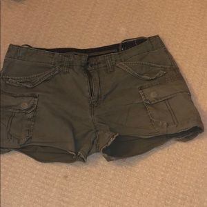 Military green cropped shorts